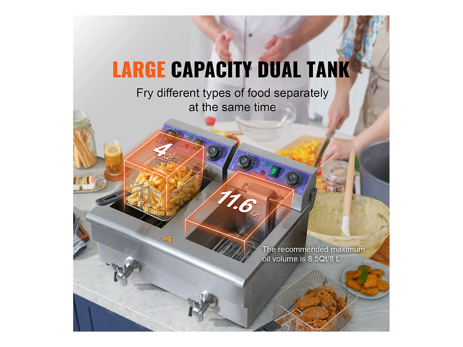 Friteuse Commerciale SucceBuy, 6 000 W, à Poser sur un Comptoir, Deux Cuves