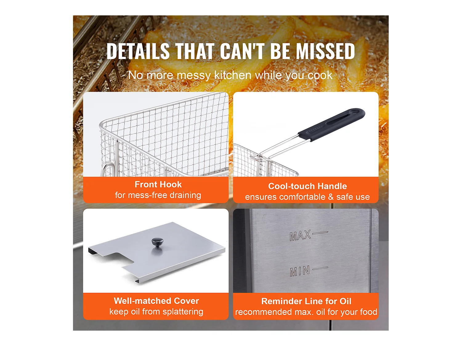 Friteuse Commerciale SucceBuy, 6 000 W, à Poser sur un Comptoir, Deux Cuves