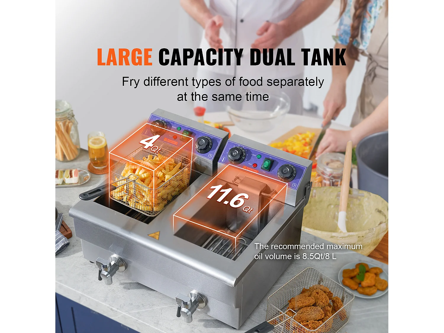 Friteuse Commerciale SucceBuy, 6 000 W, à Poser sur un Comptoir, Deux Cuves