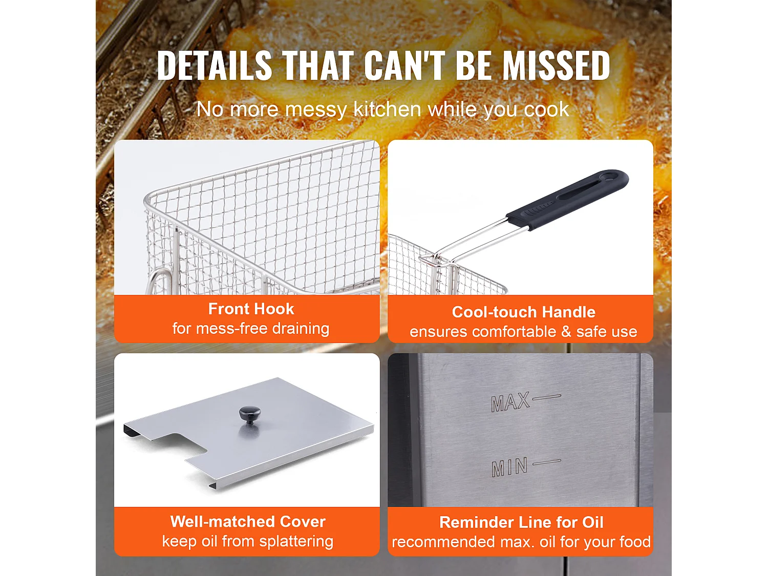 Friteuse Commerciale SucceBuy, 6 000 W, à Poser sur un Comptoir, Deux Cuves