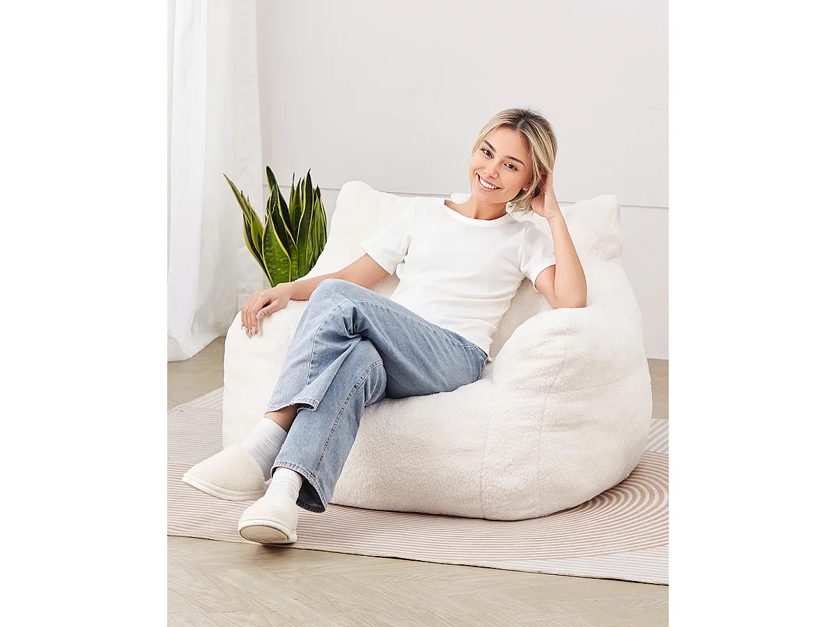 Poltrona Tipo Pufe, SucceBuy, Pufe de 3 Pernas com Braços e Bolso, Branca