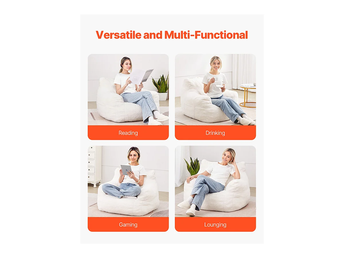 Poltrona Tipo Pufe, SucceBuy, Pufe de 3 Pernas com Braços e Bolso, Branca