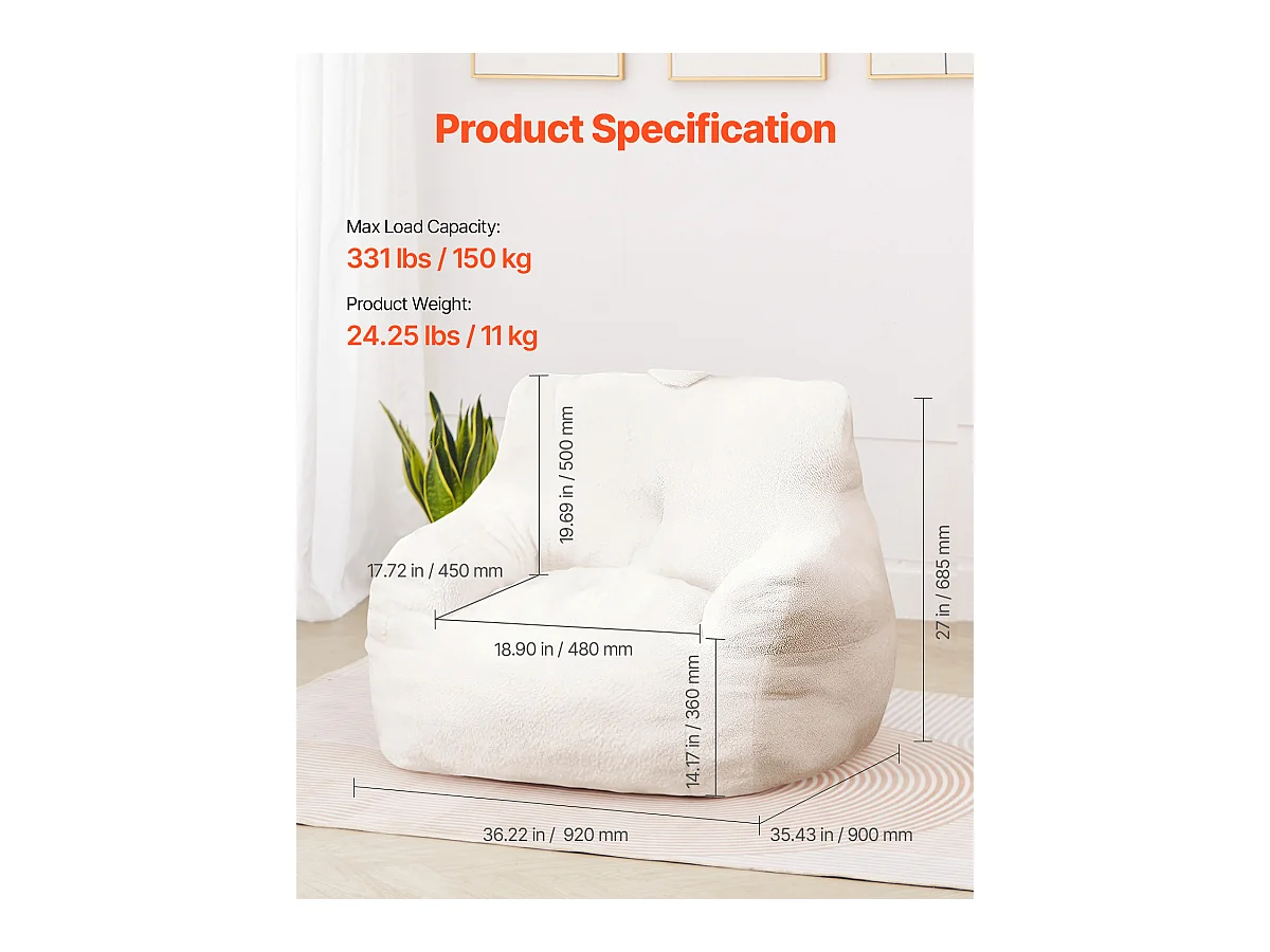 Poltrona Tipo Pufe, SucceBuy, Pufe de 3 Pernas com Braços e Bolso, Branca