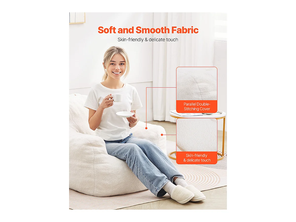 Poltrona Tipo Pufe, SucceBuy, Pufe de 3 Pernas com Braços e Bolso, Branca