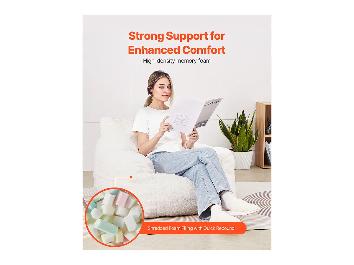 Poltrona Tipo Pufe, SucceBuy, Pufe de 3 Pernas com Braços e Bolso, Branca