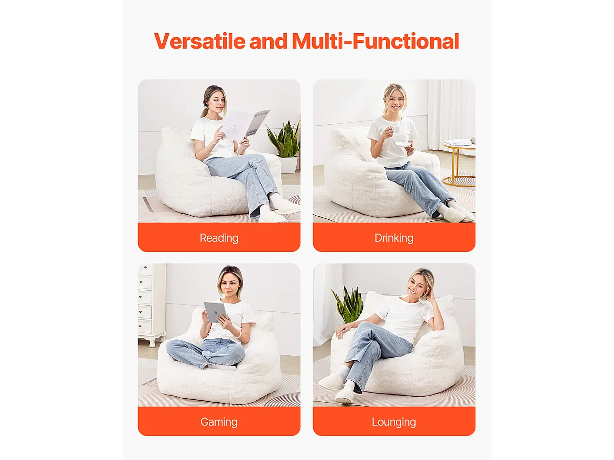 Poltrona a Sacco, SucceBuy a 3 Gambe con Braccioli e Tasca, Bianca