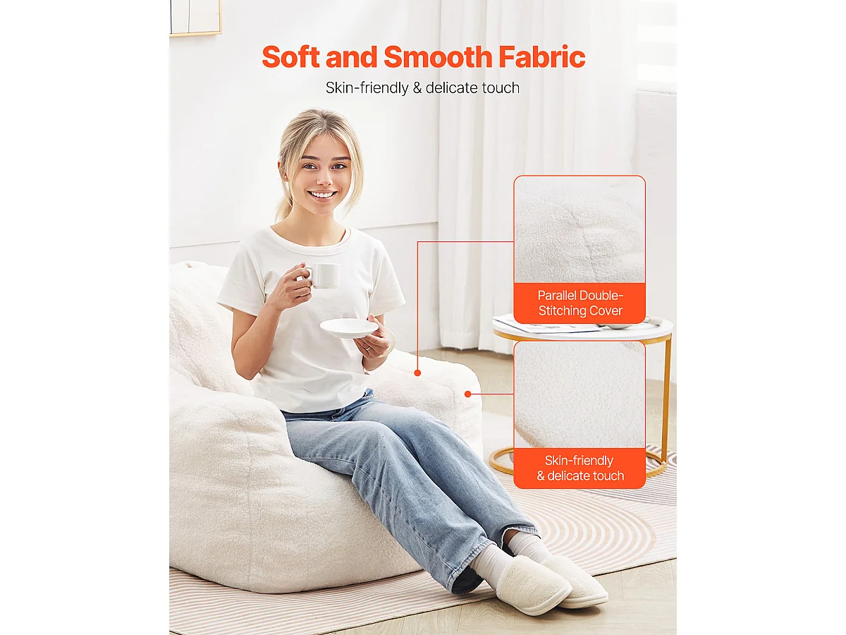 Poltrona a Sacco, SucceBuy a 3 Gambe con Braccioli e Tasca, Bianca