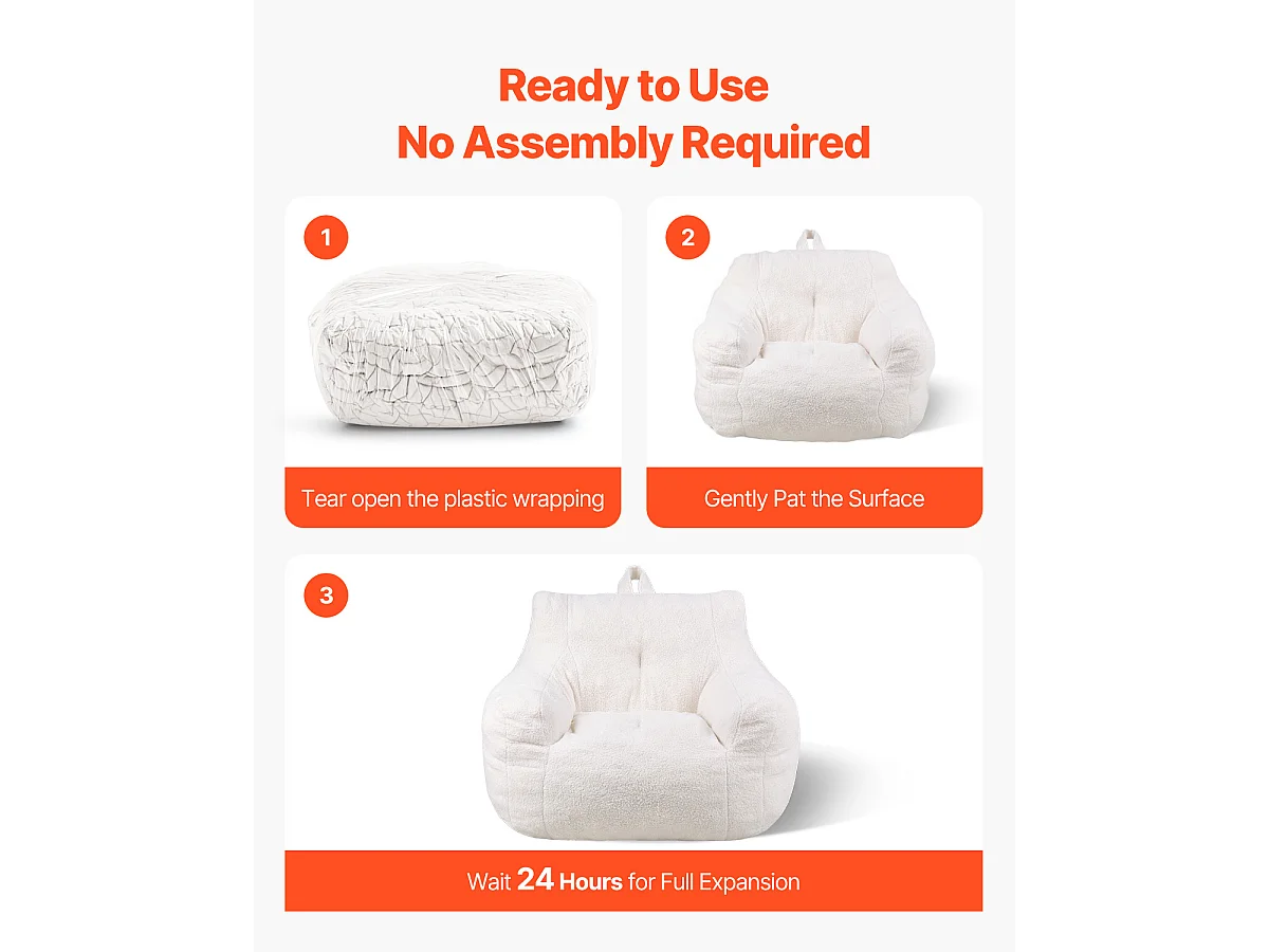 Poltrona a Sacco, SucceBuy a 3 Gambe con Braccioli e Tasca, Bianca