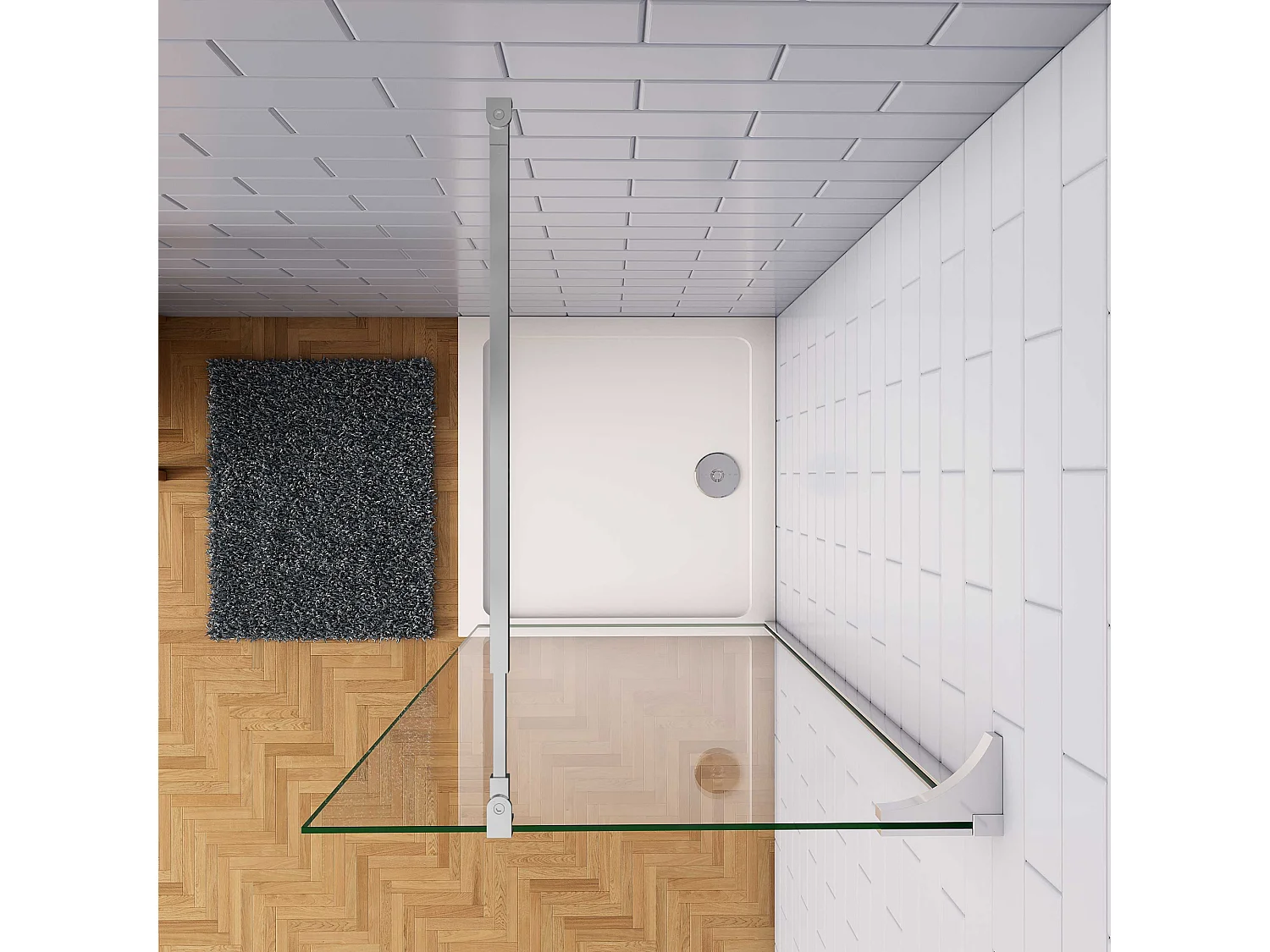 Douchewand-Inloopdouche 84x185cm 8mm veiligheidsglas NANO EasyClean glanzend chroom aluminium profiel 73-120cm Stabilisatiestang (inkortbaar)