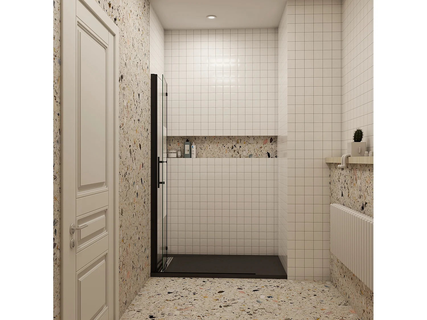 Douchewand-Inloopdouche vouwdeur 75x195cm met matte folie middelban 6mm NANO veiligheidsglas mat zwart profiel