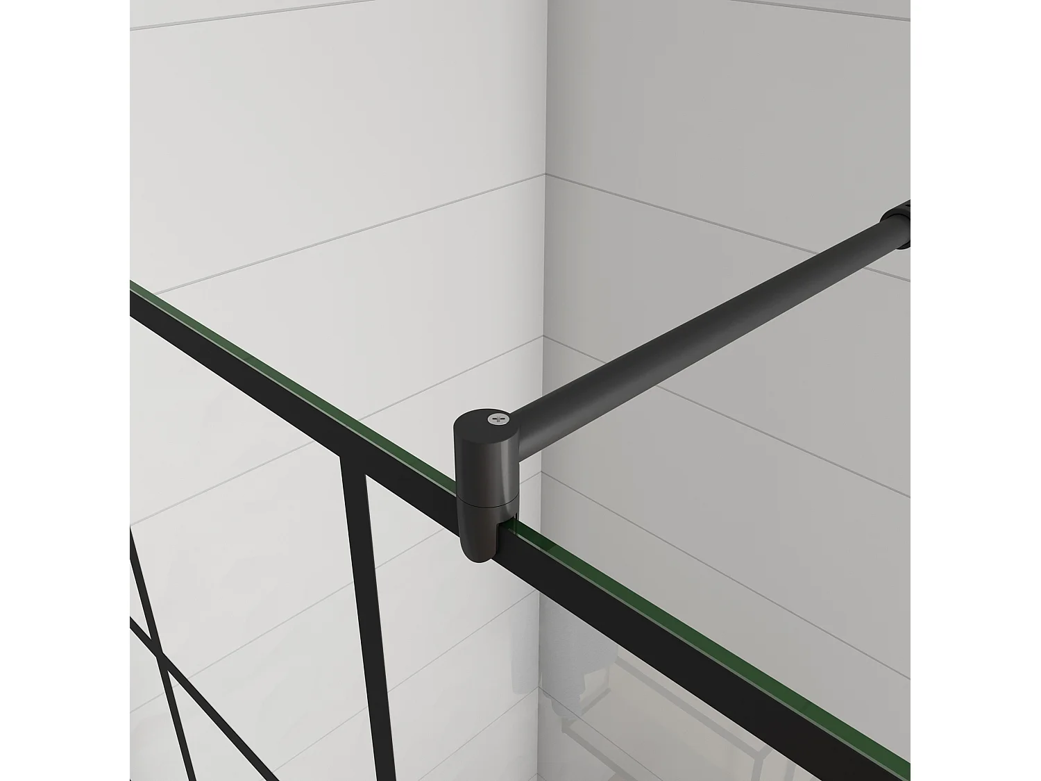 Douchewand-Inloopdouche 90x200cm met mat Zwart kader en raster 8mm NANO EasyClean veiligheidsglas mat zwart profiel Stabilisatiestang 70-120 cm