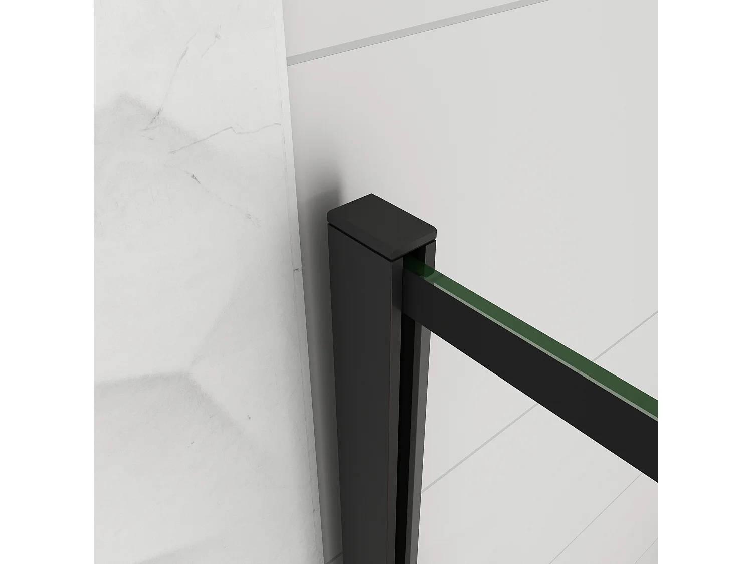 Douchewand-Inloopdouche 90x200cm met mat Zwart kader en raster 8mm NANO EasyClean veiligheidsglas mat zwart profiel Stabilisatiestang 70-120 cm
