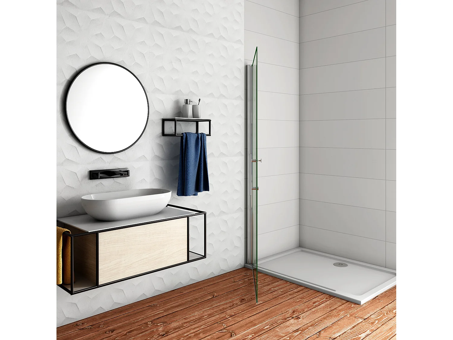 Douchewand-Inloopdouche draaibaar 96x195cm 6mm NANO veiligheidsglas Easyclean glanzend chroom aluminium profiel