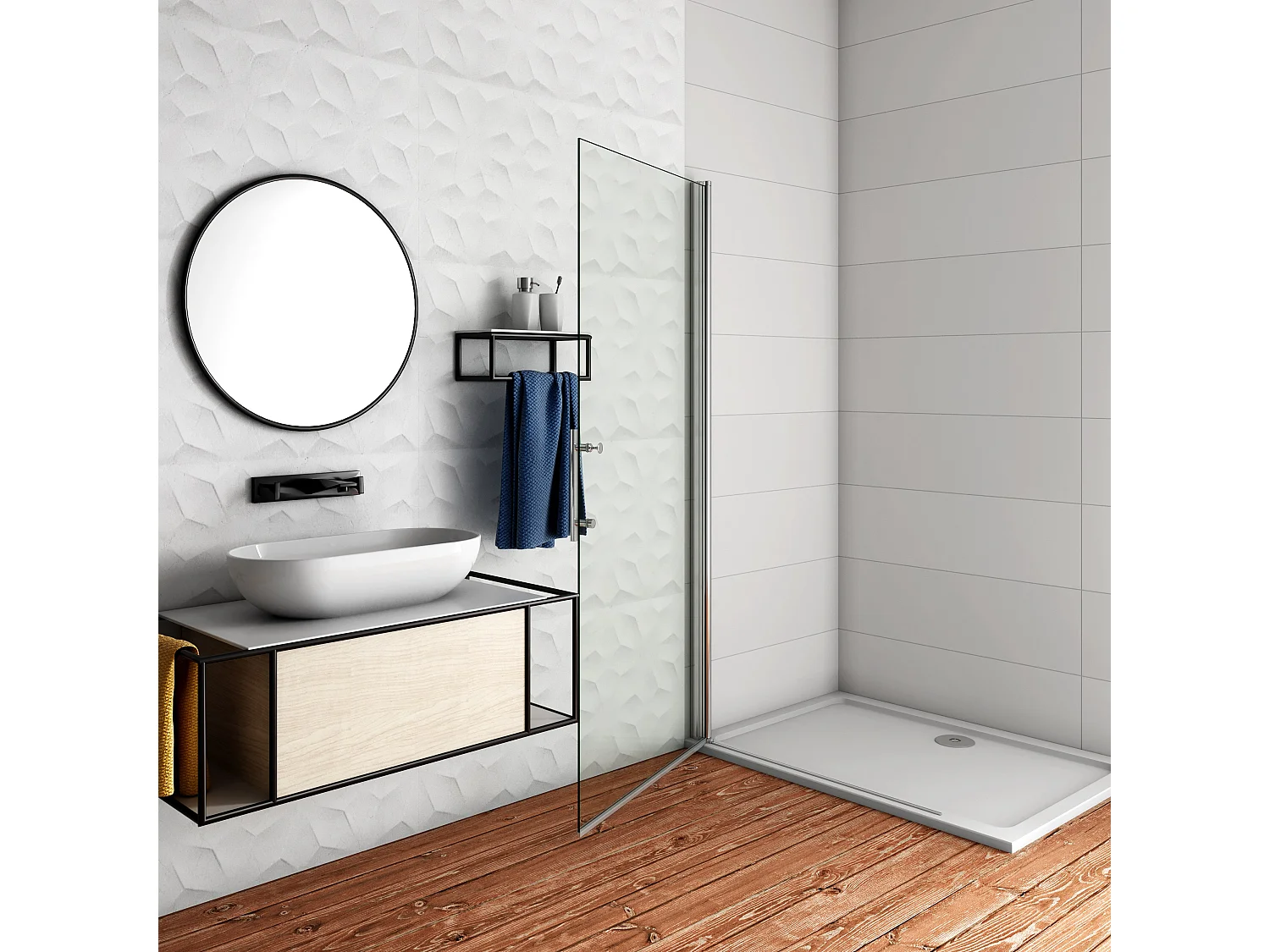 Douchewand-Inloopdouche draaibaar 96x195cm 6mm NANO veiligheidsglas Easyclean glanzend chroom aluminium profiel