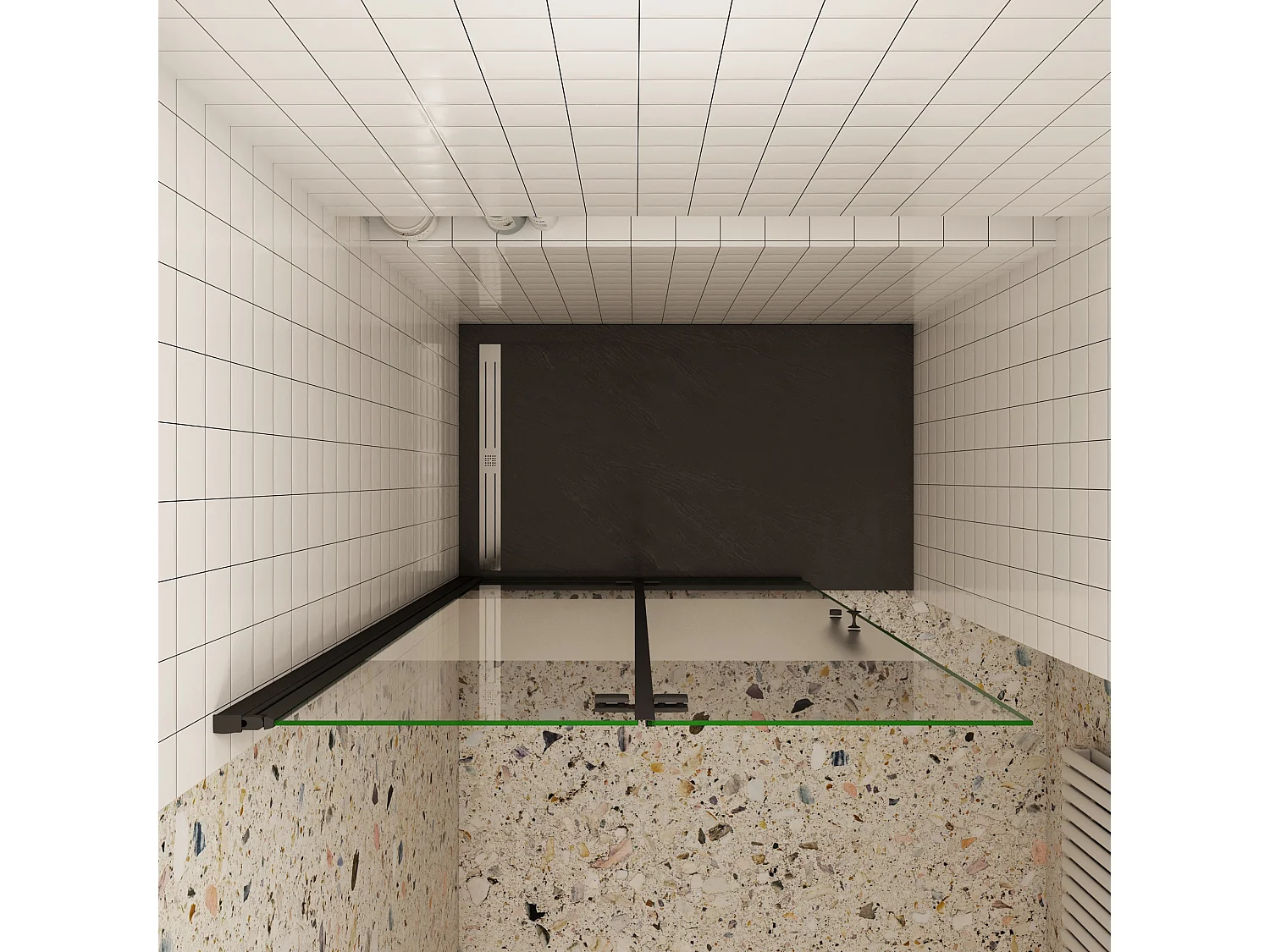 Douchewand-Inloopdouche vouwdeur 65x195cm met matte folie middelban 6mm NANO veiligheidsglas mat zwart profiel