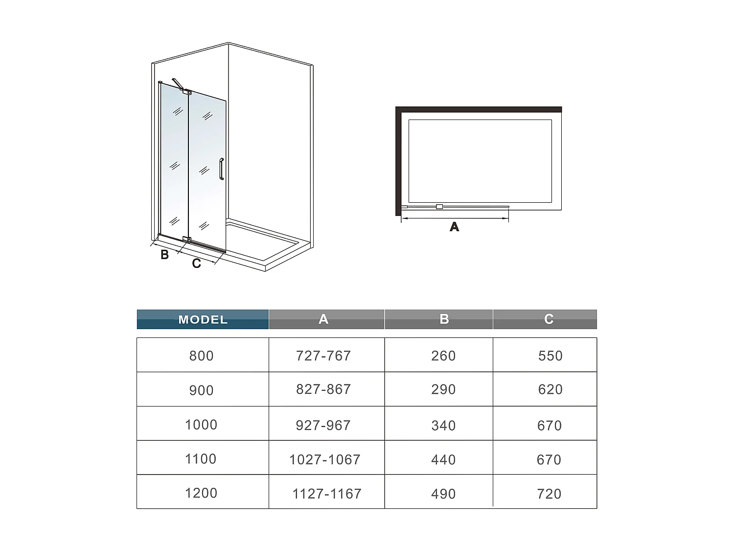 Douchewand-Inloopdouche draaibaar 96x195cm 8mm gehard glas easyclean antikalk glanzend chroom aluminium profiel