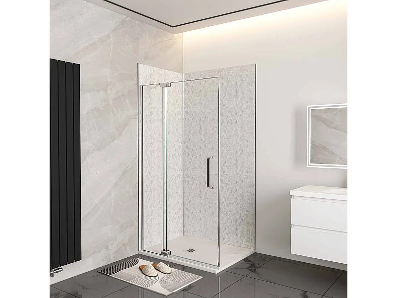 Douchewand-Inloopdouche draaibaar 96x195cm 8mm gehard glas easyclean antikalk glanzend chroom aluminium profiel