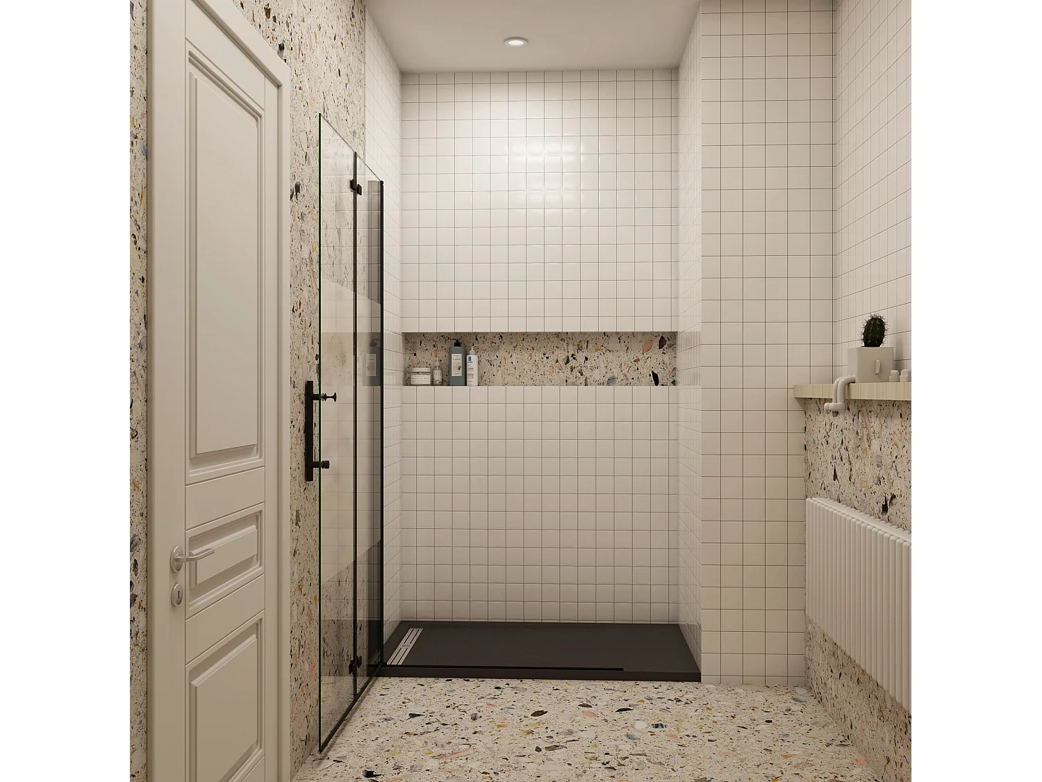 Douchewand-Inloopdouche vouwdeur 115x195cm met matte folie middelban 6mm NANO veiligheidsglas mat zwart profiel