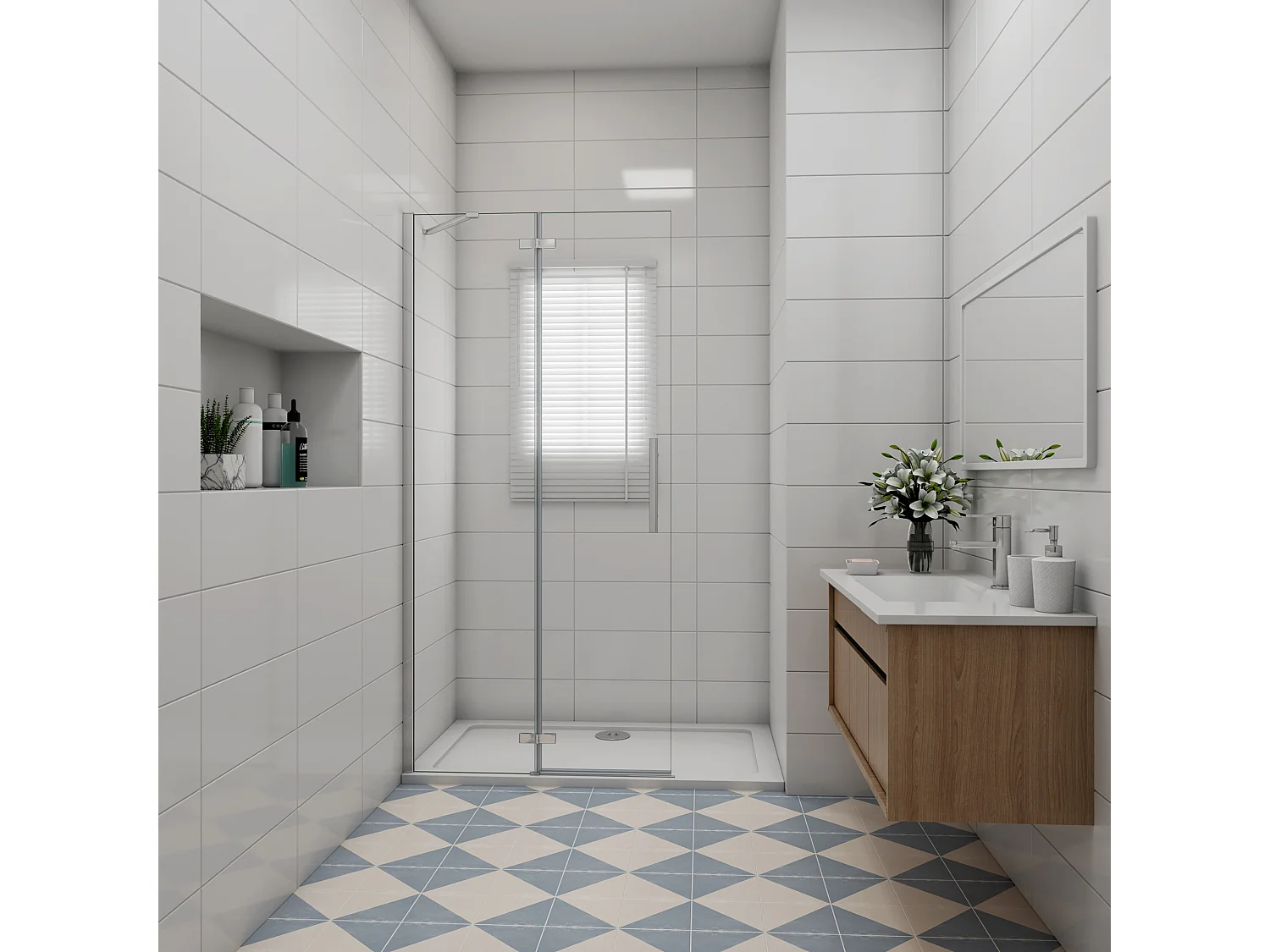 96x185cm Douchewand-Inloopdouche draaideur 6mm NANO EasyClean veiligheidsglas profiel van glanzend chroom.