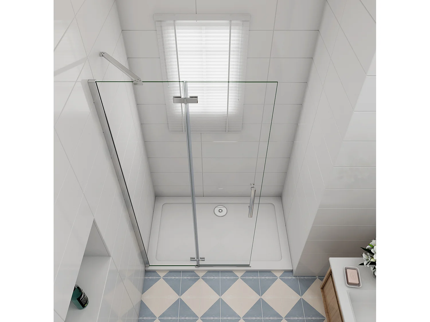 96x185cm Douchewand-Inloopdouche draaideur 6mm NANO EasyClean veiligheidsglas profiel van glanzend chroom.