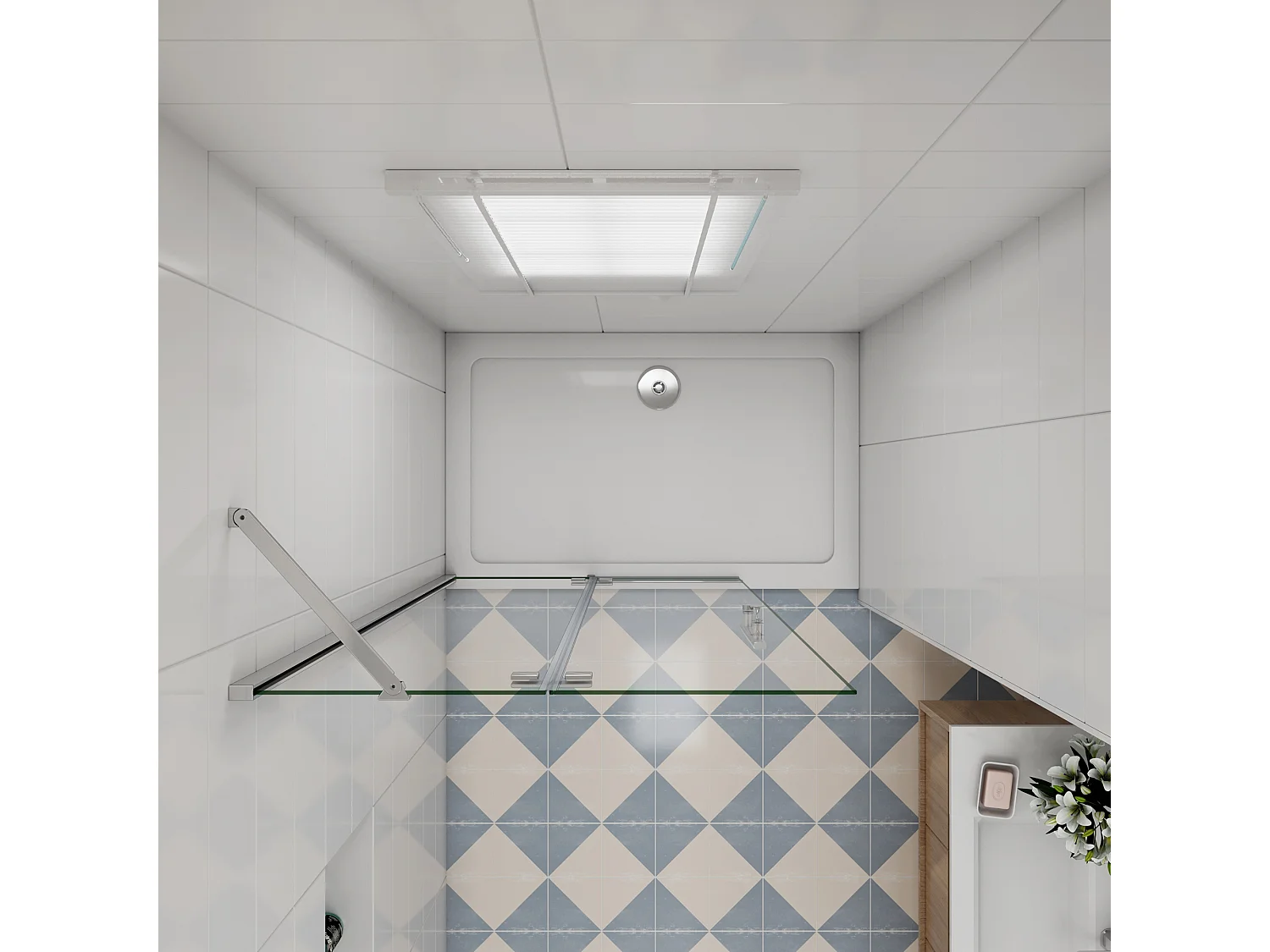 96x185cm Douchewand-Inloopdouche draaideur 6mm NANO EasyClean veiligheidsglas profiel van glanzend chroom.