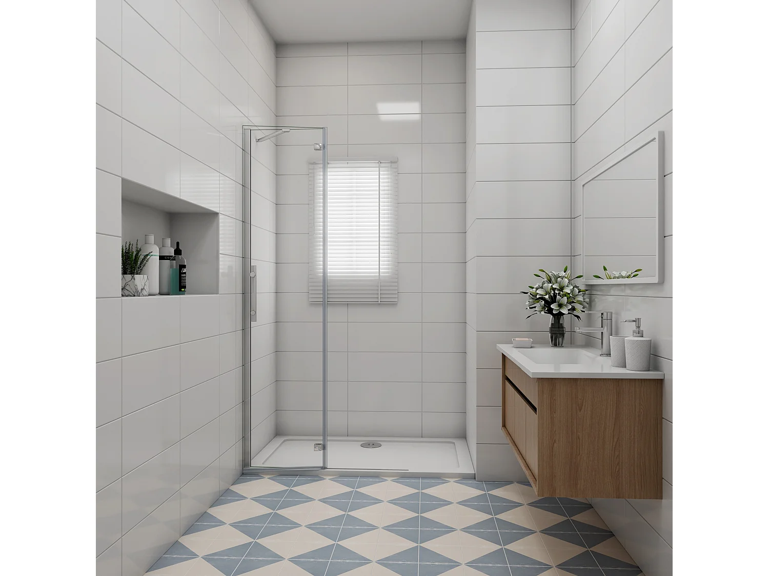 96x185cm Douchewand-Inloopdouche draaideur 6mm NANO EasyClean veiligheidsglas profiel van glanzend chroom.