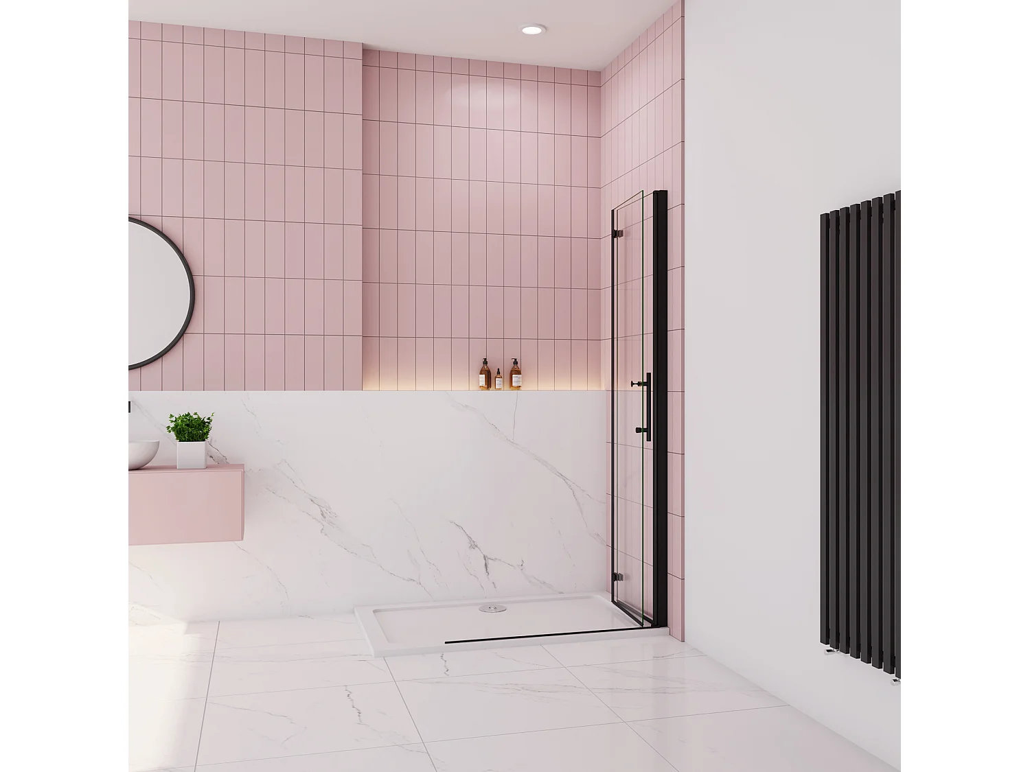 Douchewand-Inloopdouche 90x195cm 2 delig inklapbaar douchedeur 6mm NANO EasyClean veiligheidsglas mat zwart profiel