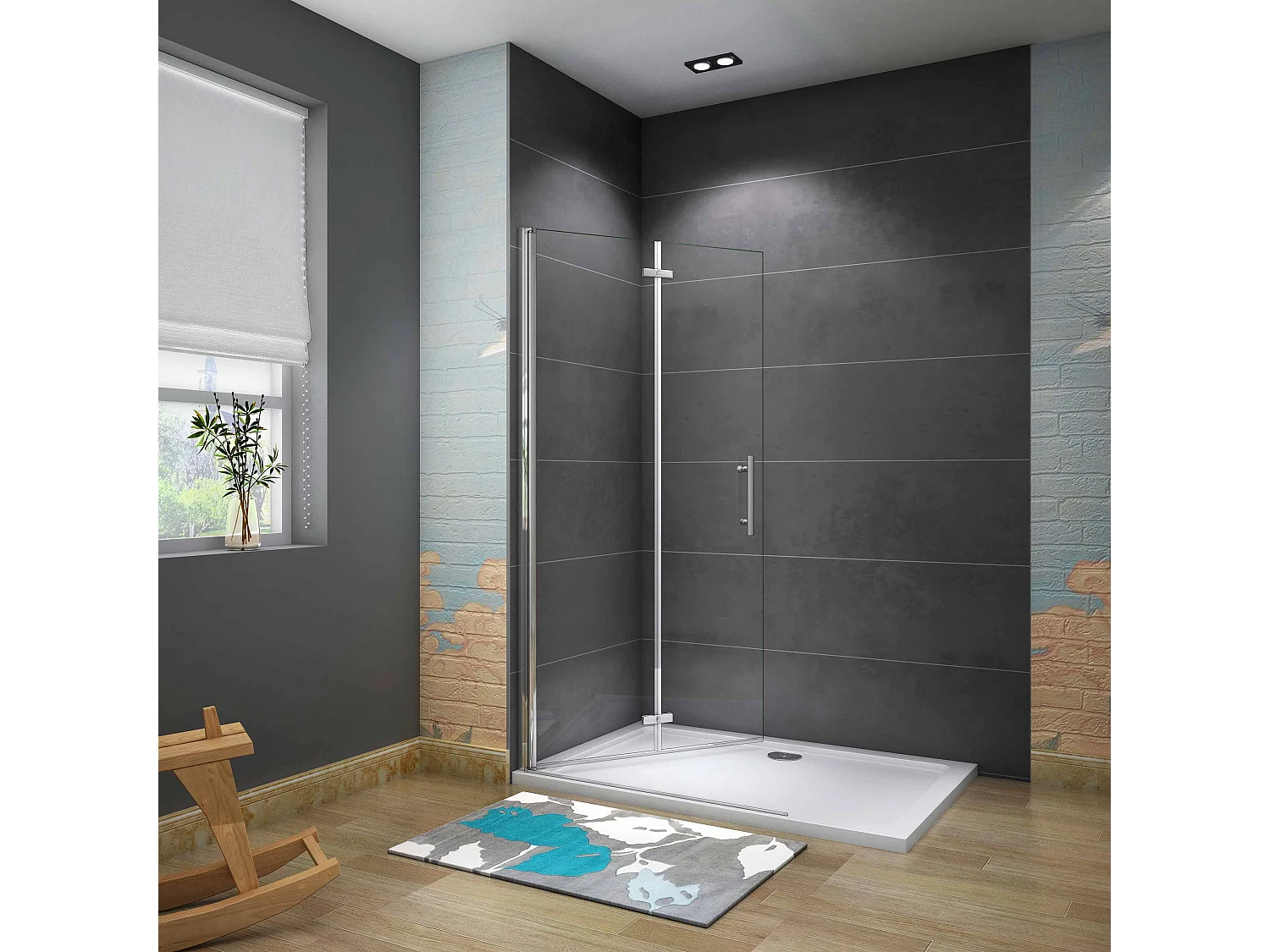Douchewand-Inloopdouche 95x185cm 2 delig inklapbaar douchedeur 6mm NANO EasyClean veiligheidsglas glanzend chroom aluminium profiel