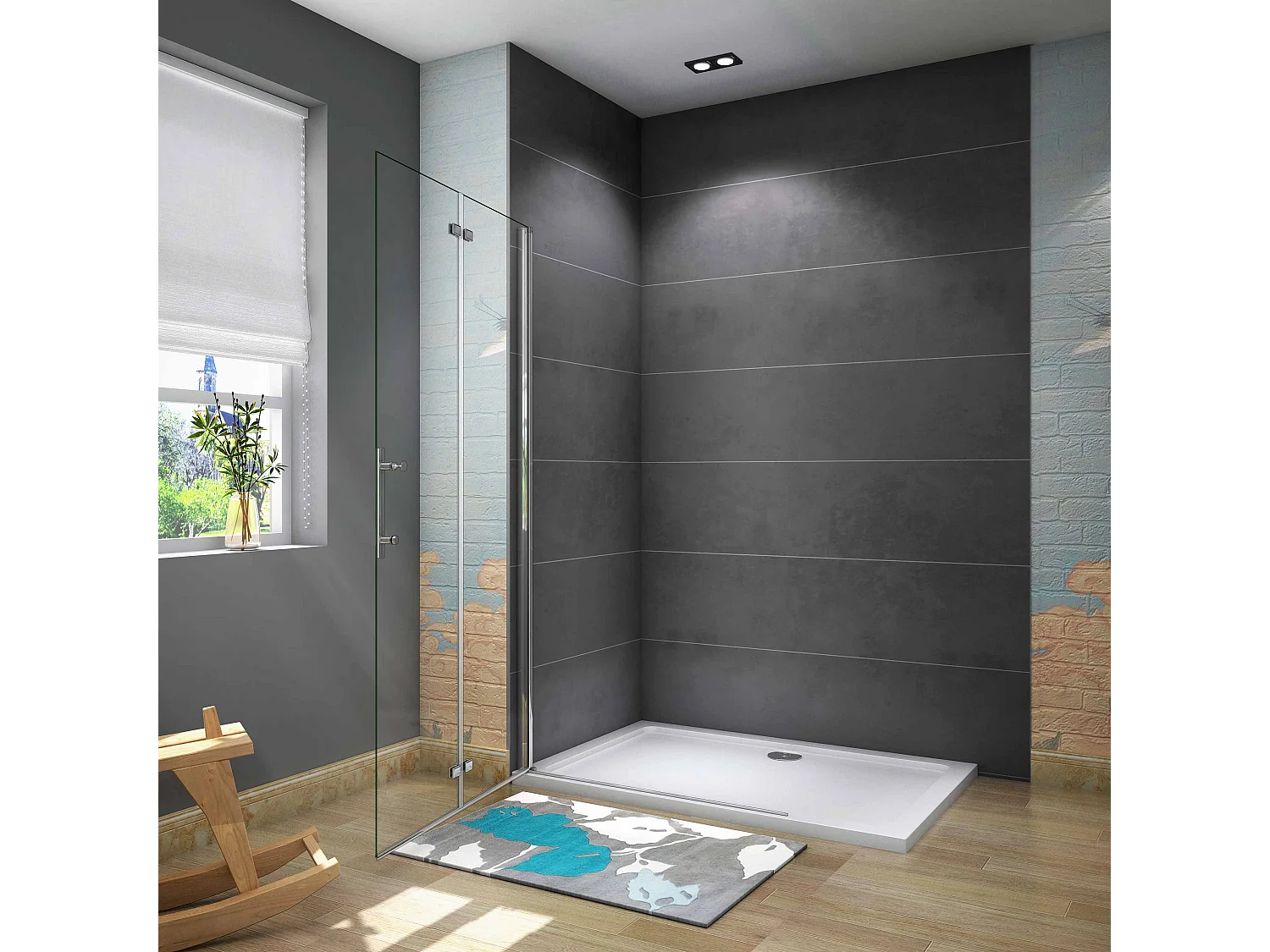 Douchewand-Inloopdouche 95x185cm 2 delig inklapbaar douchedeur 6mm NANO EasyClean veiligheidsglas glanzend chroom aluminium profiel