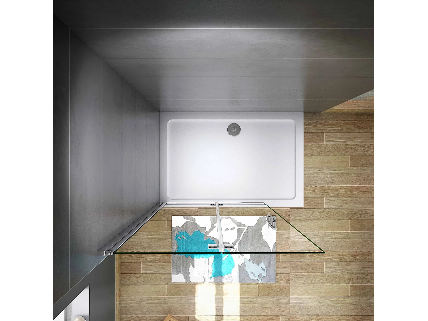 Douchewand-Inloopdouche 95x185cm 2 delig inklapbaar douchedeur 6mm NANO EasyClean veiligheidsglas glanzend chroom aluminium profiel