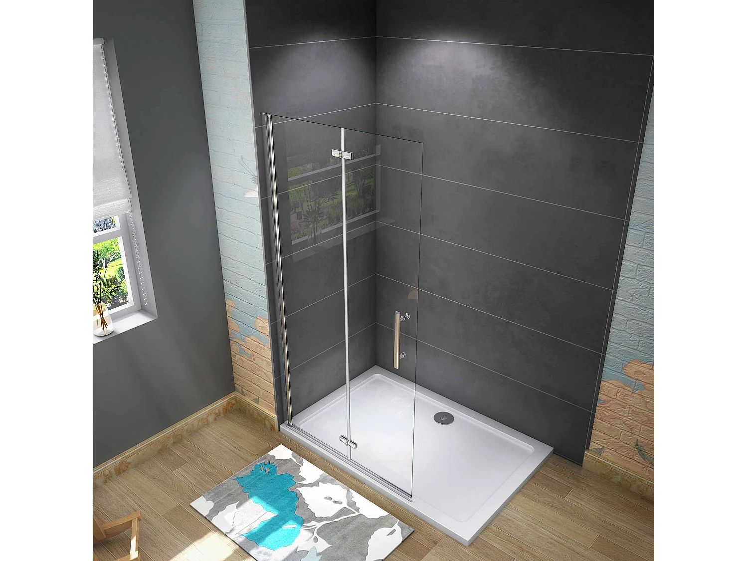 Douchewand-Inloopdouche 95x185cm 2 delig inklapbaar douchedeur 6mm NANO EasyClean veiligheidsglas glanzend chroom aluminium profiel