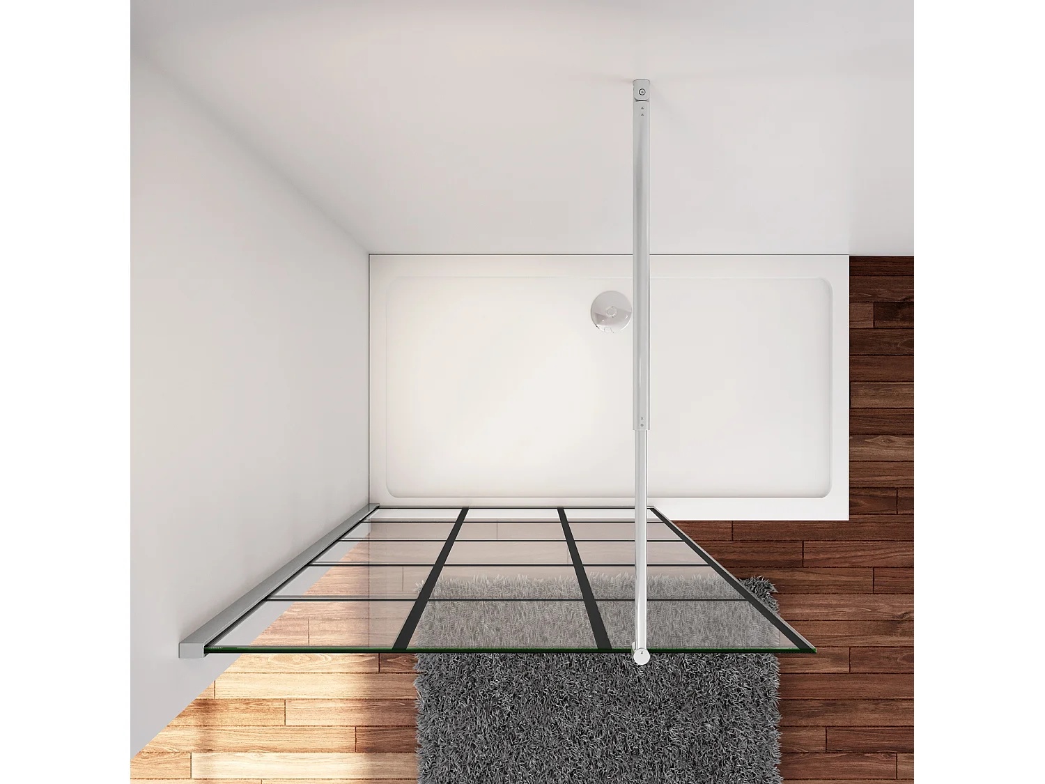 Douchewand-Inloopdouche 100x200cm met mat Zwart kader en raster 8mm NANO EasyClean veiligheidsglas Stabilisatiestang 70-120 cm