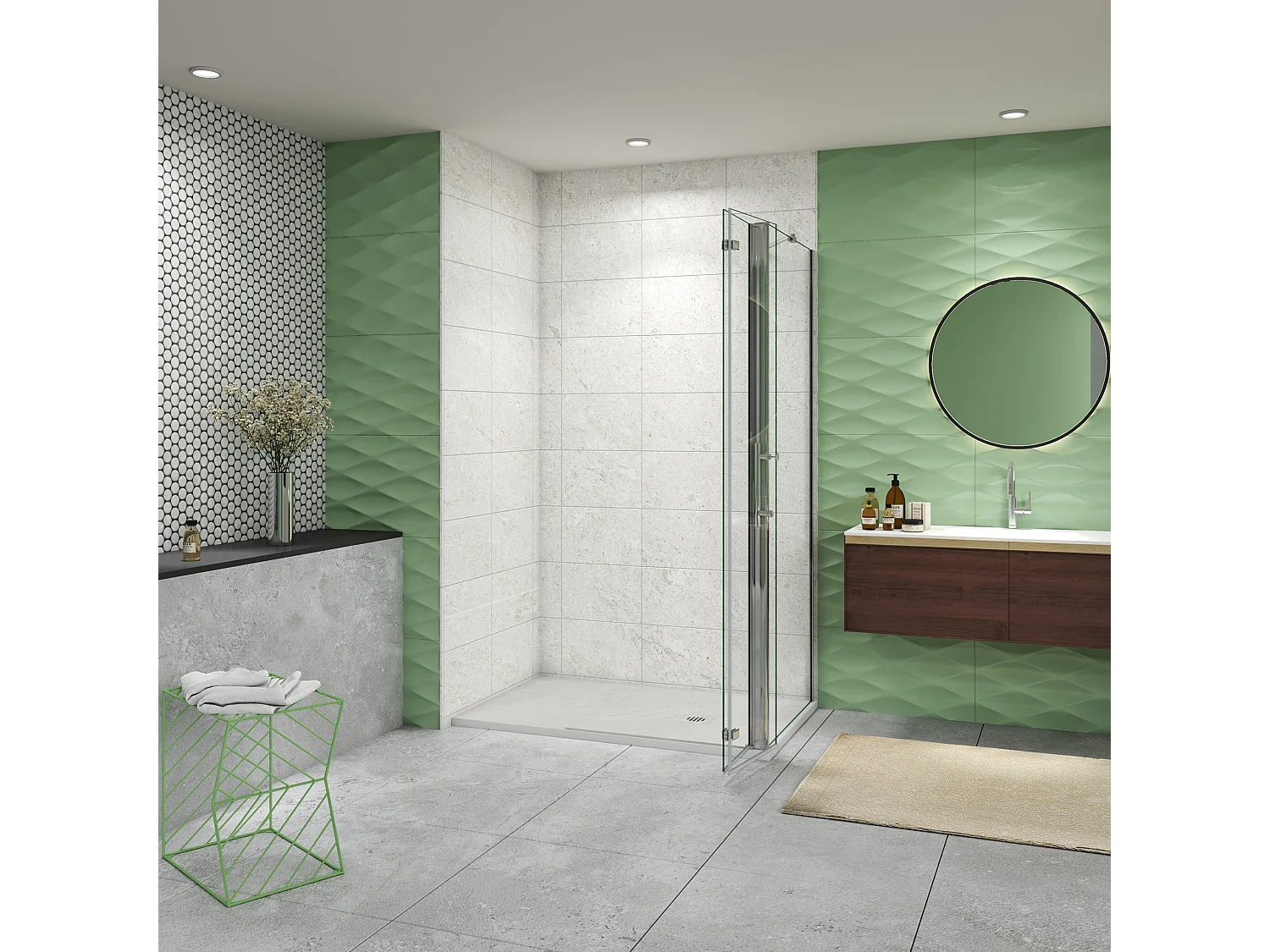 Douchewand-Inloopdouche 80x110x195cm 2 delig inklapbaar 6mm NANO EasyClean veiligheidsglas 45cm Stabilisatiestang (draaibaar) glanzend chroom profiel