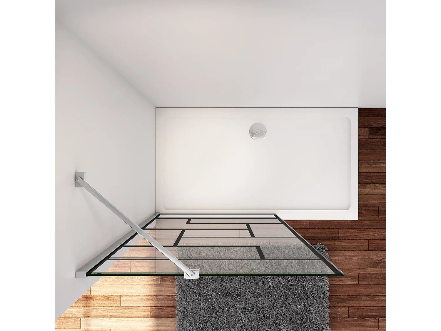 Douchewand-Inloopdouche 90x200cm 8mm NANO Easyclean zwart raster gezeefdrukt gehard glas glanzend chroom profiel 45cm stabilisatiestang(draaibaar).