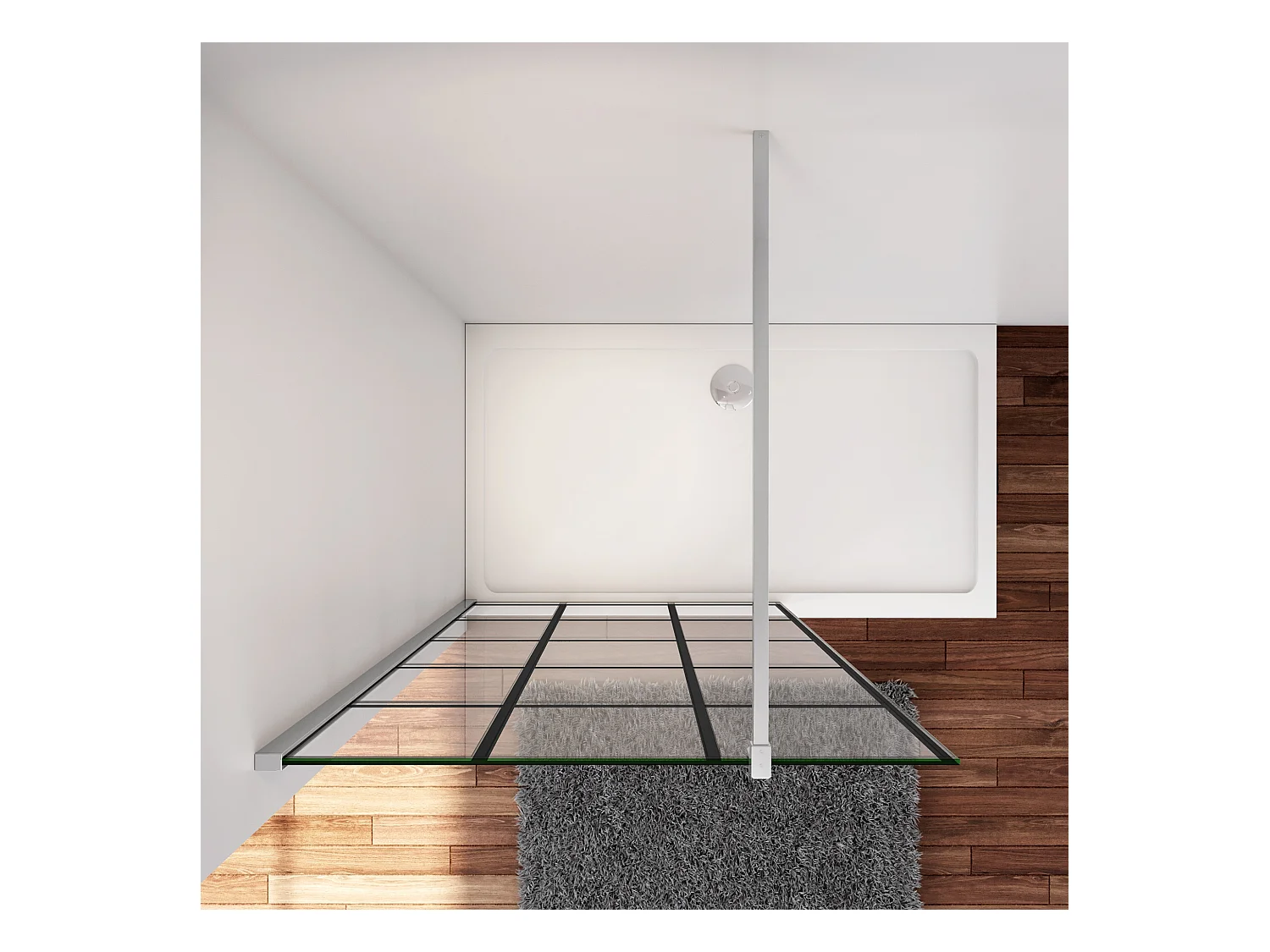 Douchewand-Inloopdouche 140x200cm met mat Zwart kader en raster 8mm NANO EasyClean veiligheidsglas F-Form 140cm Stabilisatiestang