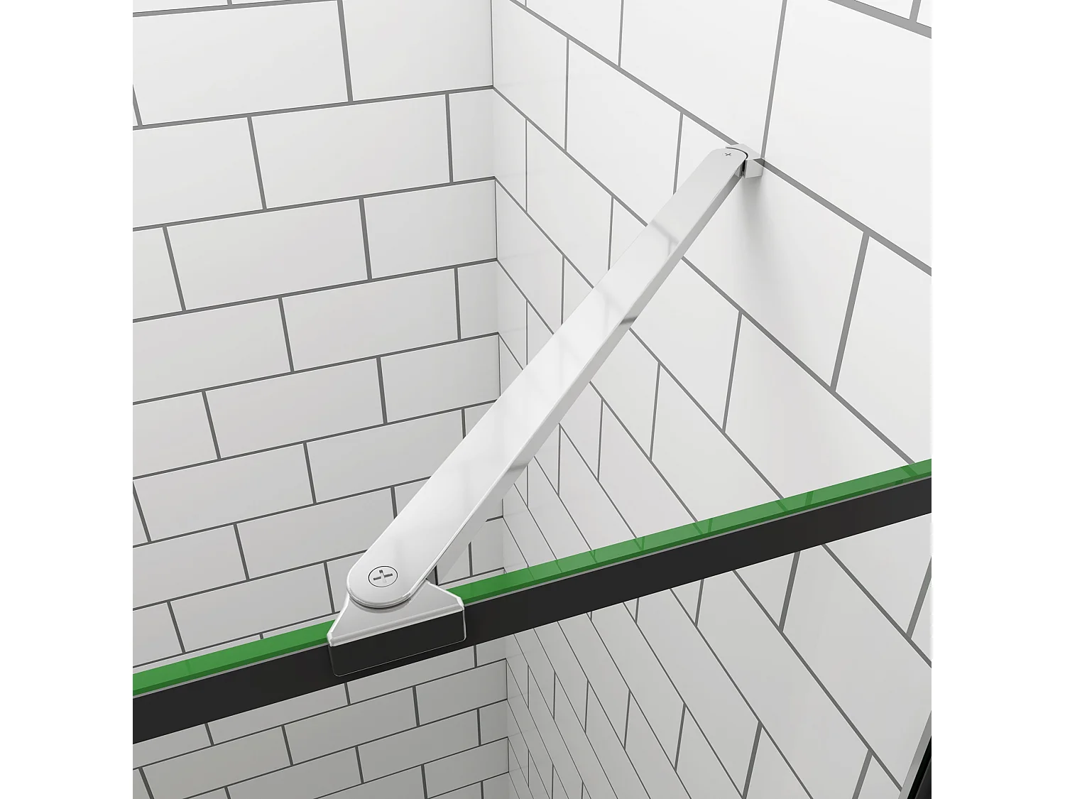 Douchewand-Inloopdouche 90x200cm 8mm NANO Easyclean zwart raster gezeefdrukt gehard glas glanzend chroom profiel 50cm stabilisatiestang(draaibaar).