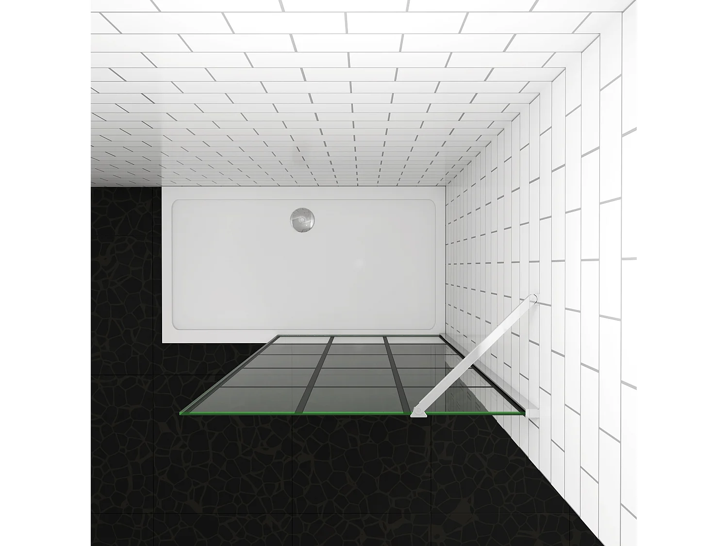 Douchewand-Inloopdouche 90x200cm met mat Zwart kader en raster 8mm NANO EasyClean veiligheidsglas Stabilisatiestang 50cm