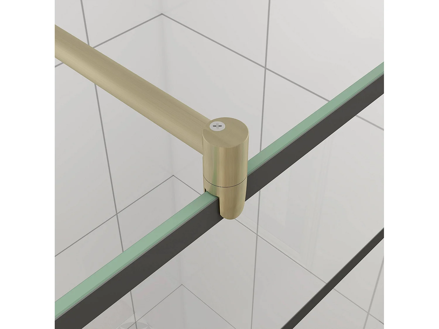 Douchewand-Inloopdouche 140x200cm 8mm NANO Easyclean zwart raster gezeefdrukt gehard glas gouden profiel 70-120cm stabilisatiestang(inkortbaar)