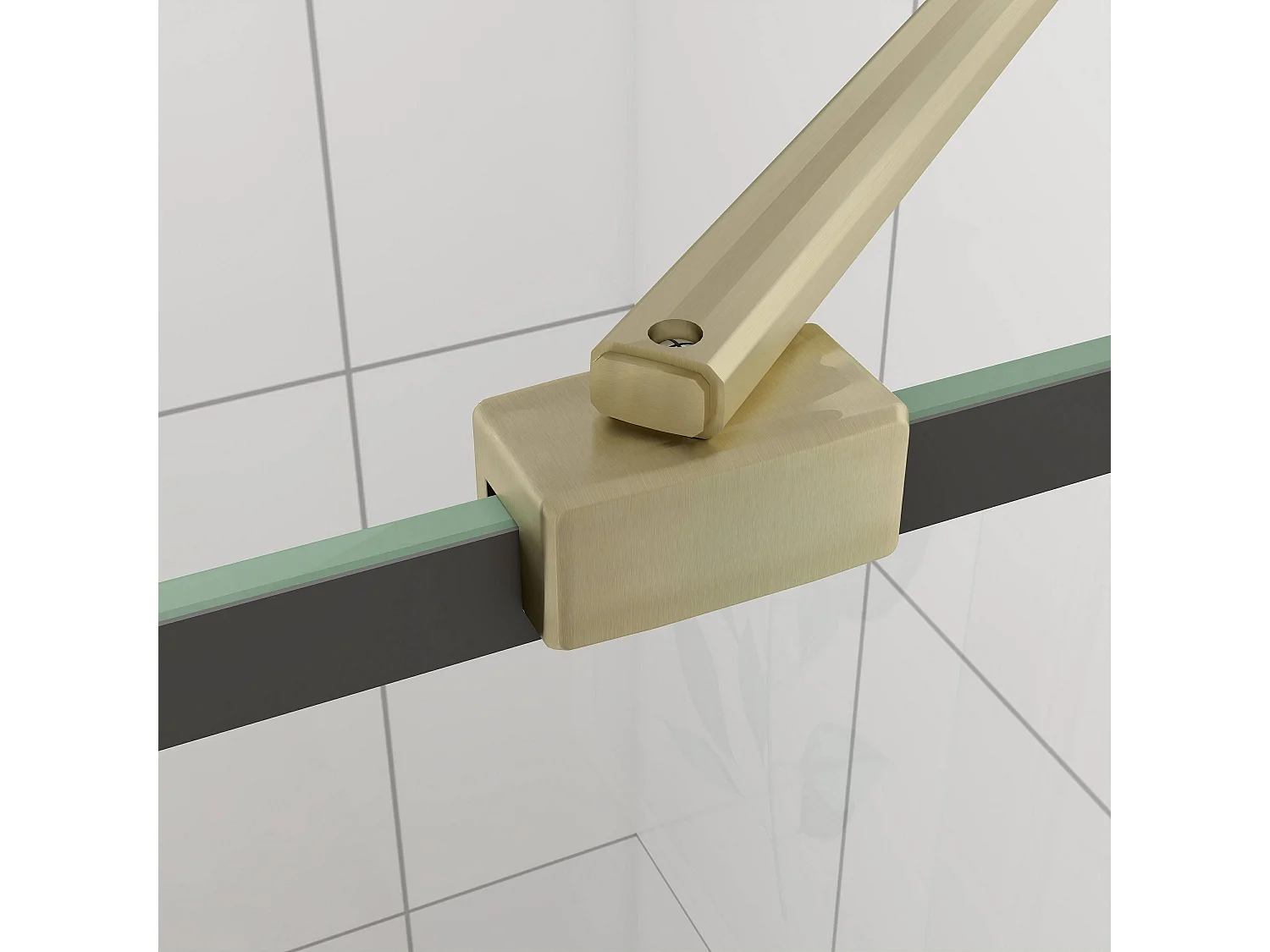 Douchewand-Inloopdouche 70x200cm 8mm NANO Easyclean zwart raster gezeefdrukt gehard glas gouden profiel 45cm stabilisatiestang(draaibaar).