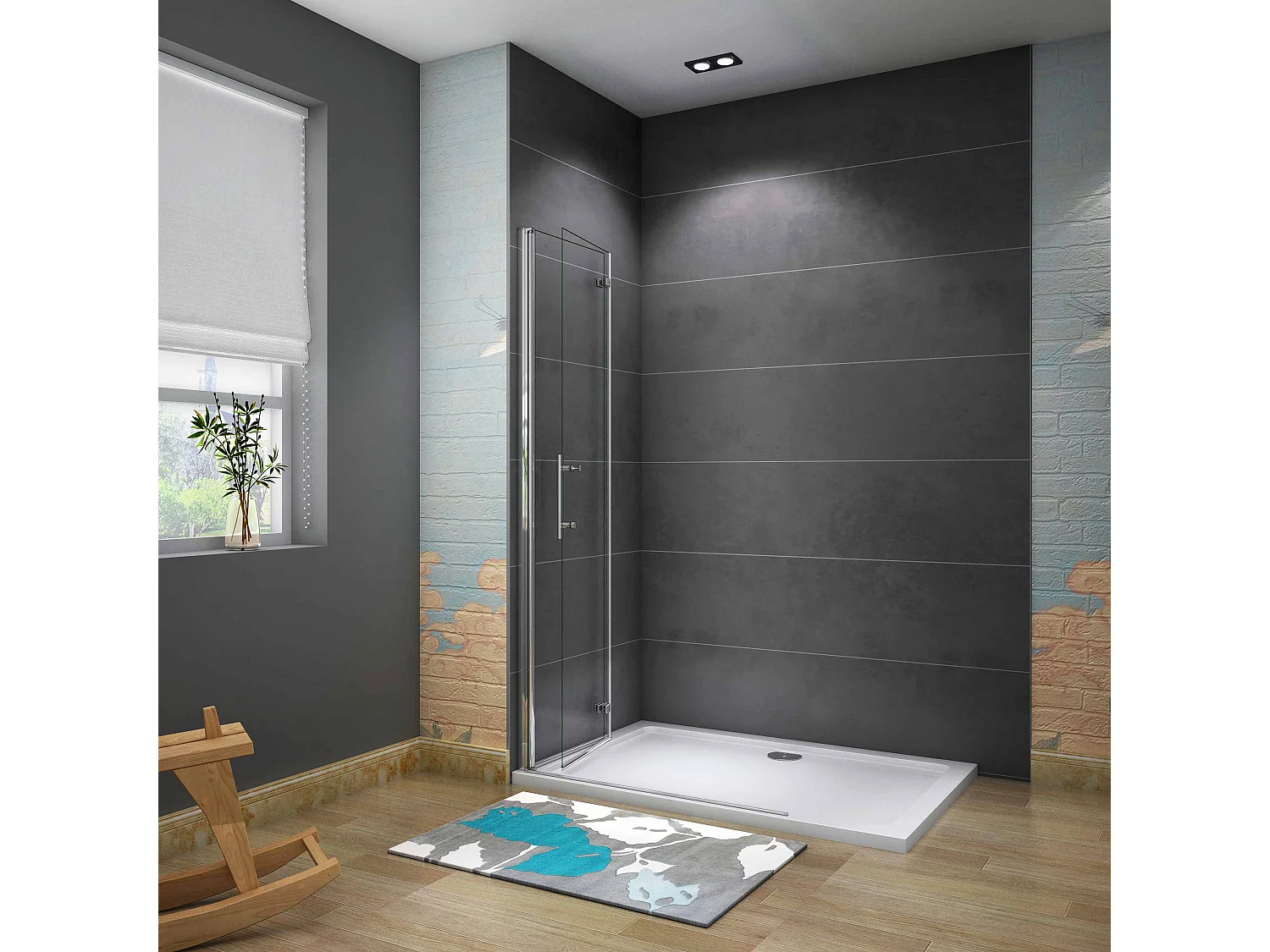 Douchewand-Inloopdouche 80x195cm 2 delig inklapbaar douchedeur 6mm NANO EasyClean veiligheidsglas glanzend chroom aluminium profiel