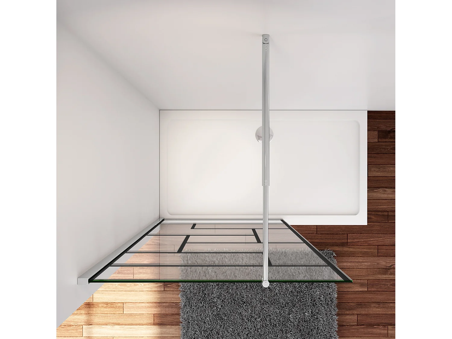 Douchewand-Inloopdouche 70x200cm 8mm NANO Easyclean zwart raster gezeefdrukt gehard glas glanzend chroom 70-120cm stabilisatiestang(inkortbaar)