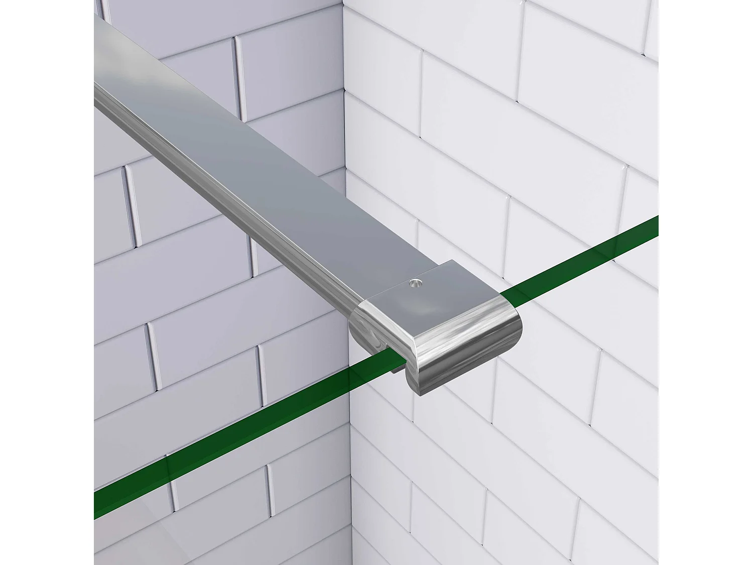 Douchewand-Inloopdouche 64x185cm 8mm veiligheidsglas NANO EasyClean glanzend chroom aluminium profiel N-vorm:140cm stabilisator (kan worden gesneden)