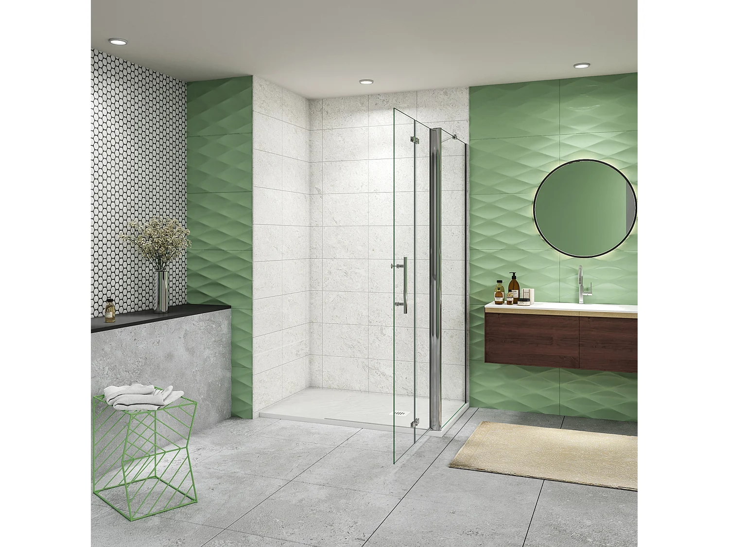 Douchewand-Inloopdouche 90x110x185cm 2 delig inklapbaar 6mm NANO EasyClean veiligheidsglas 45cm Stabilisatiestang (draaibaar) glanzend chroom profiel