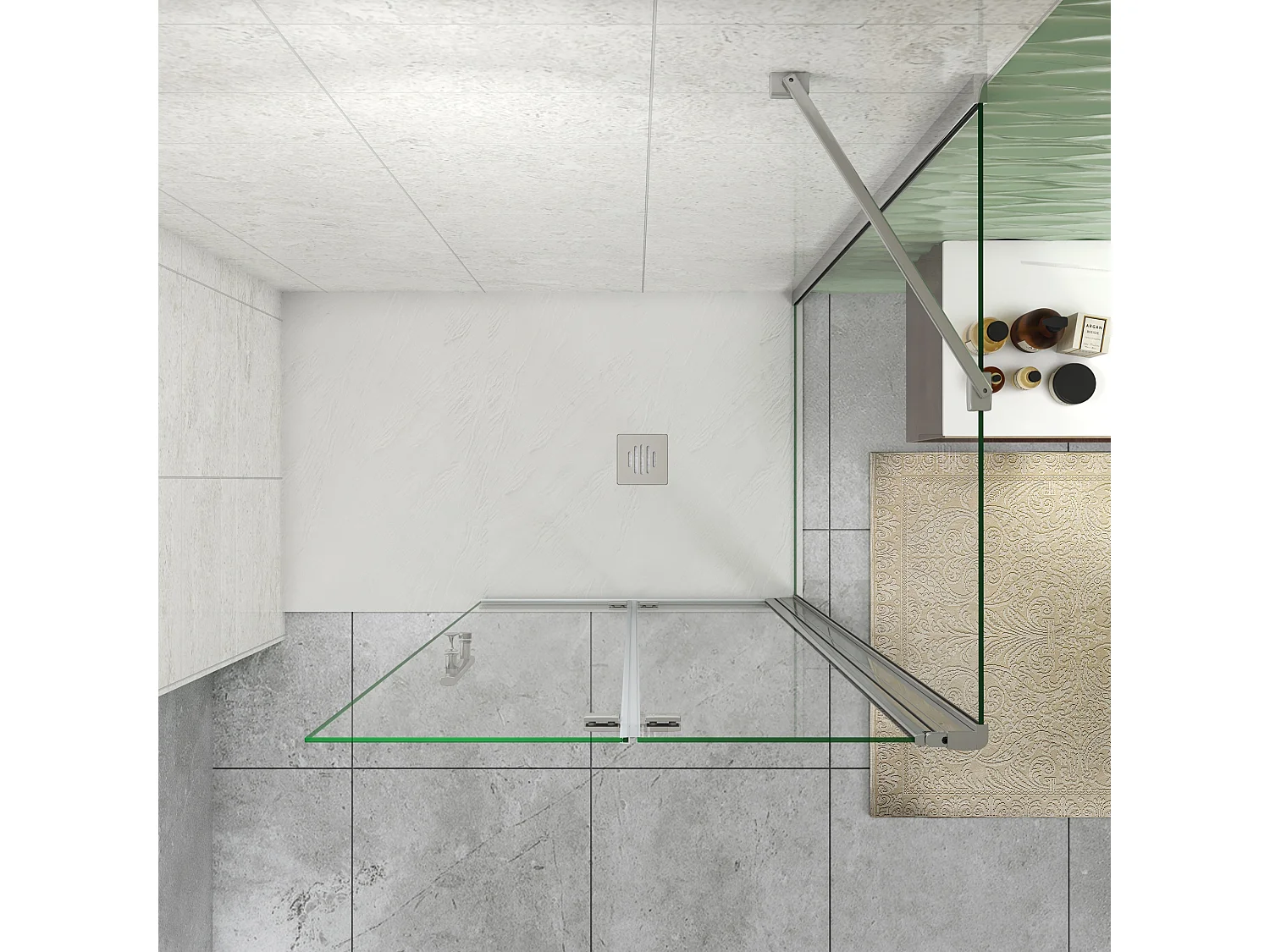 Douchewand-Inloopdouche 90x85x195cm 2 delig inklapbaar 6mm NANO EasyClean veiligheidsglas 45cm Stabilisatiestang (draaibaar) glanzend chroom profiel