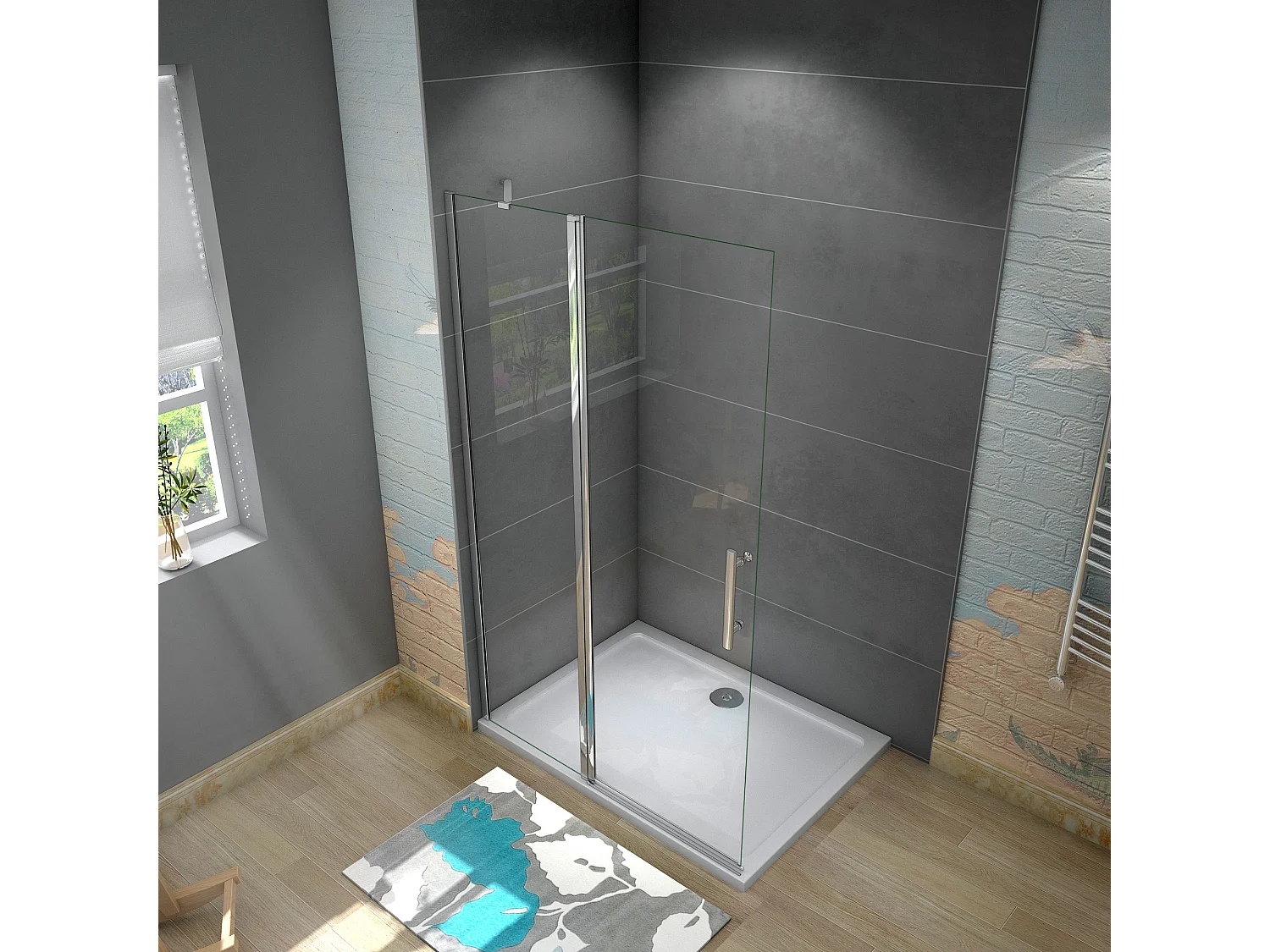 Douchewand-Inloopdouche draaibaar 96x195cm 6 mm NANO veiligheidsglas easyclean glanzend chroom aluminium profiel