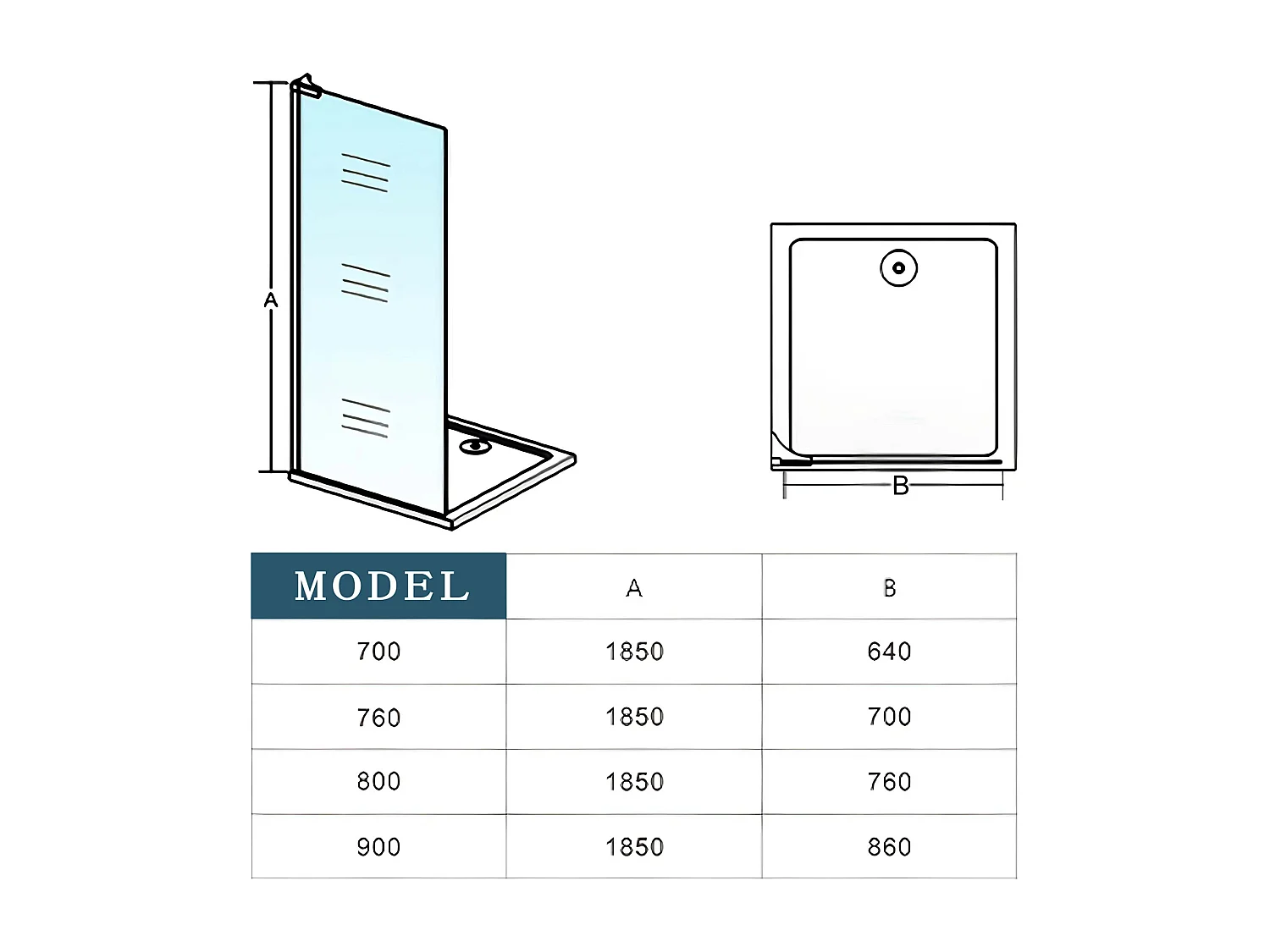 Douchewand-Inloopdouche 84x185cm 8mm veiligheidsglas NANO EasyClean glanzend chroom aluminium profiel F-vorm:90cm stabilisator (kan worden gesneden)