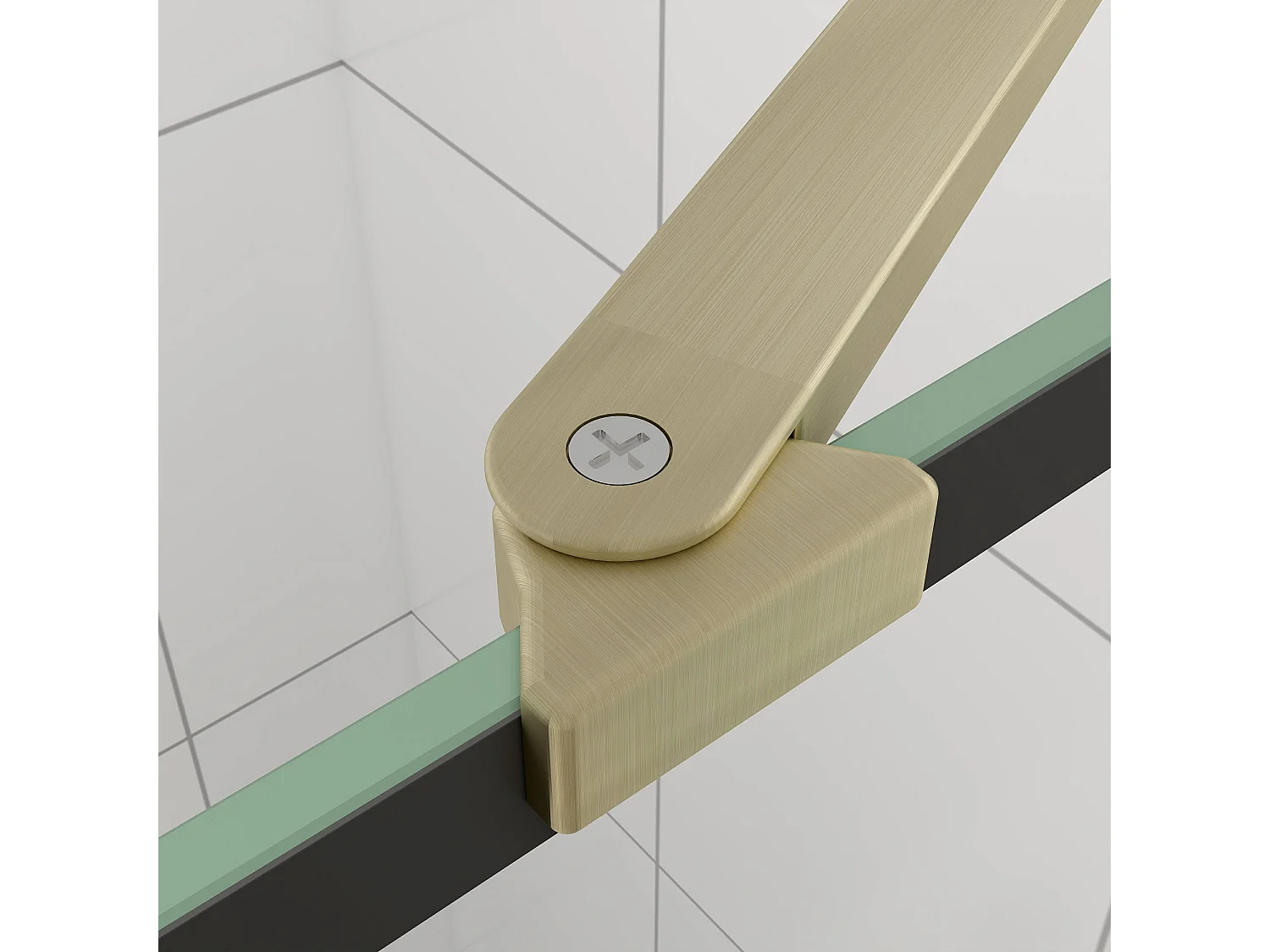 Douchewand-Inloopdouche 80x200cm met mat Zwart kader en raster 8mm NANO EasyClean veiligheidsglas gouden profiel Stabilisatiestang 50cm