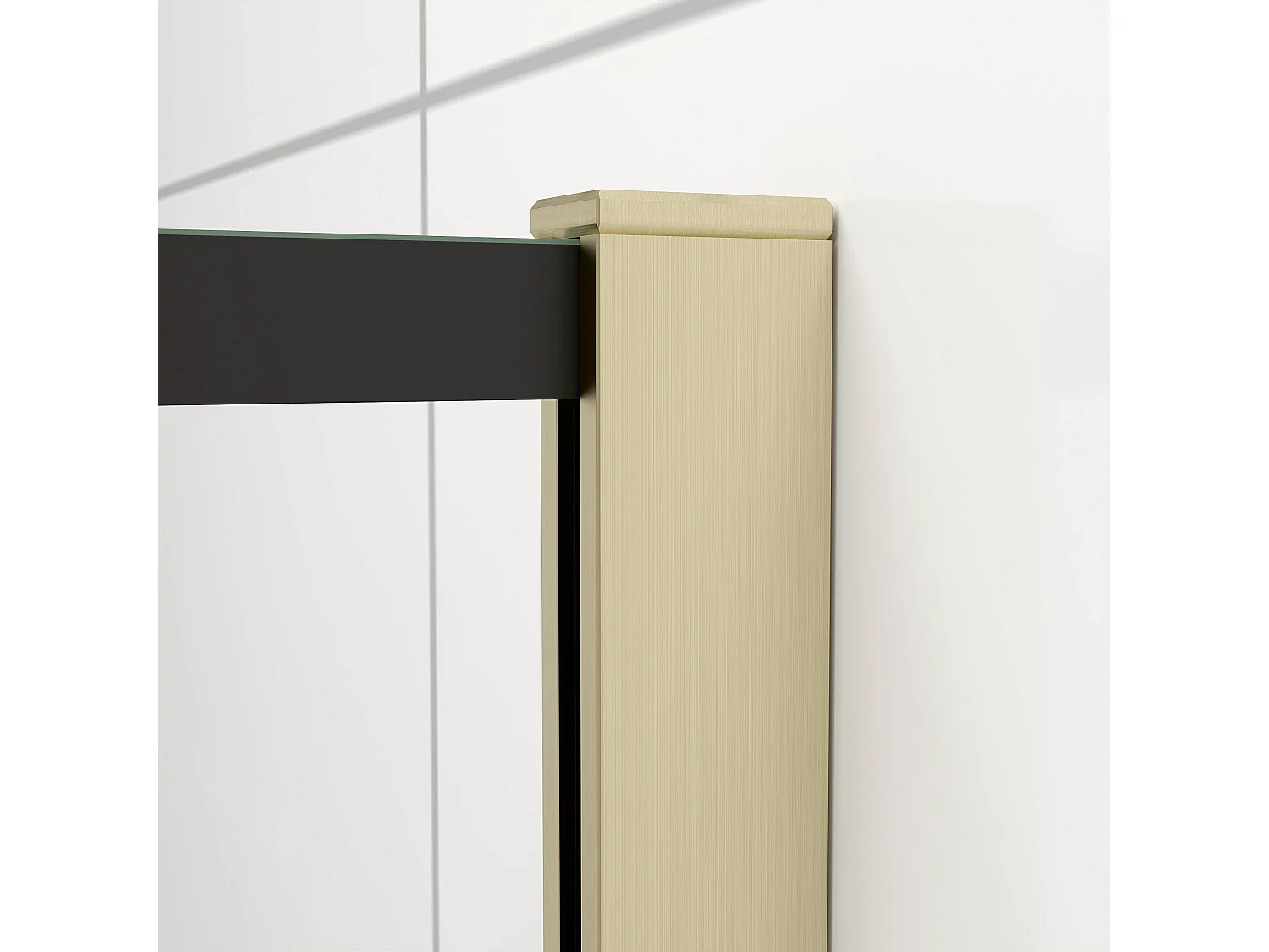 Douchewand-Inloopdouche 80x200cm met mat Zwart kader en raster 8mm NANO EasyClean veiligheidsglas gouden profiel Stabilisatiestang 50cm