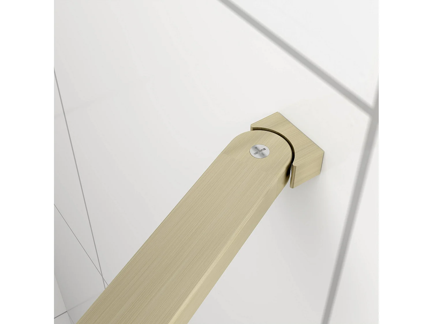 Douchewand-Inloopdouche 70x200cm 8mm NANO Easyclean zwart raster gezeefdrukt gehard glas gouden profiel 50cm stabilisatiestang(draaibaar).