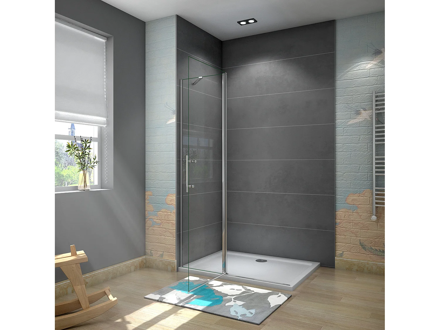 Douchewand-Inloopdouche draaibaar 116x195cm 6 mm NANO veiligheidsglas easyclean glanzend chroom aluminium profiel